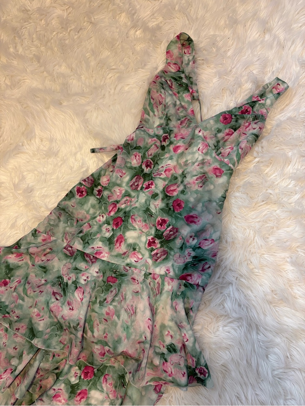 Lulus Floral Green & Pink Tiered Maxi Summer Dress